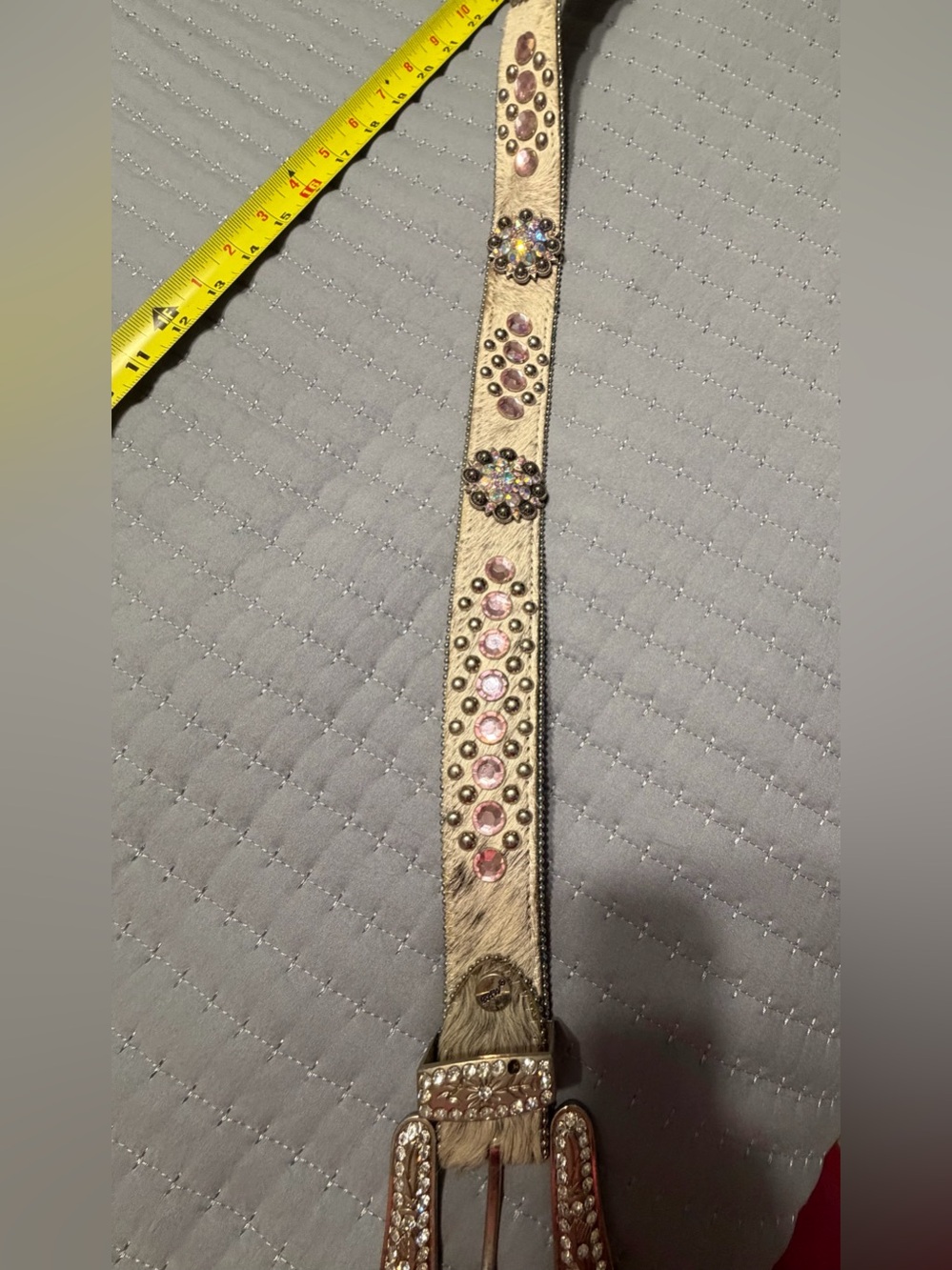 Western-Style Women’s Belt with rhinestones Pink Cowhide genuine leather - Picture 11 of 12